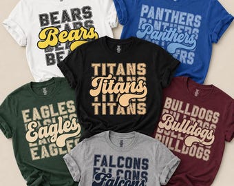 Personalized School Mascot Shirt, Custom Team Name Tee, Retro Varsity Mascot T-Shirt, Game Day School Spirit Apparel, Custom Team Gift