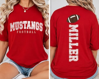 Personalized Football Glitter Shirt, Custom Team Name Tee, Sparkle Game Day T-Shirt, Sports Fan Outfit, Gift for Football Mom, Front Back