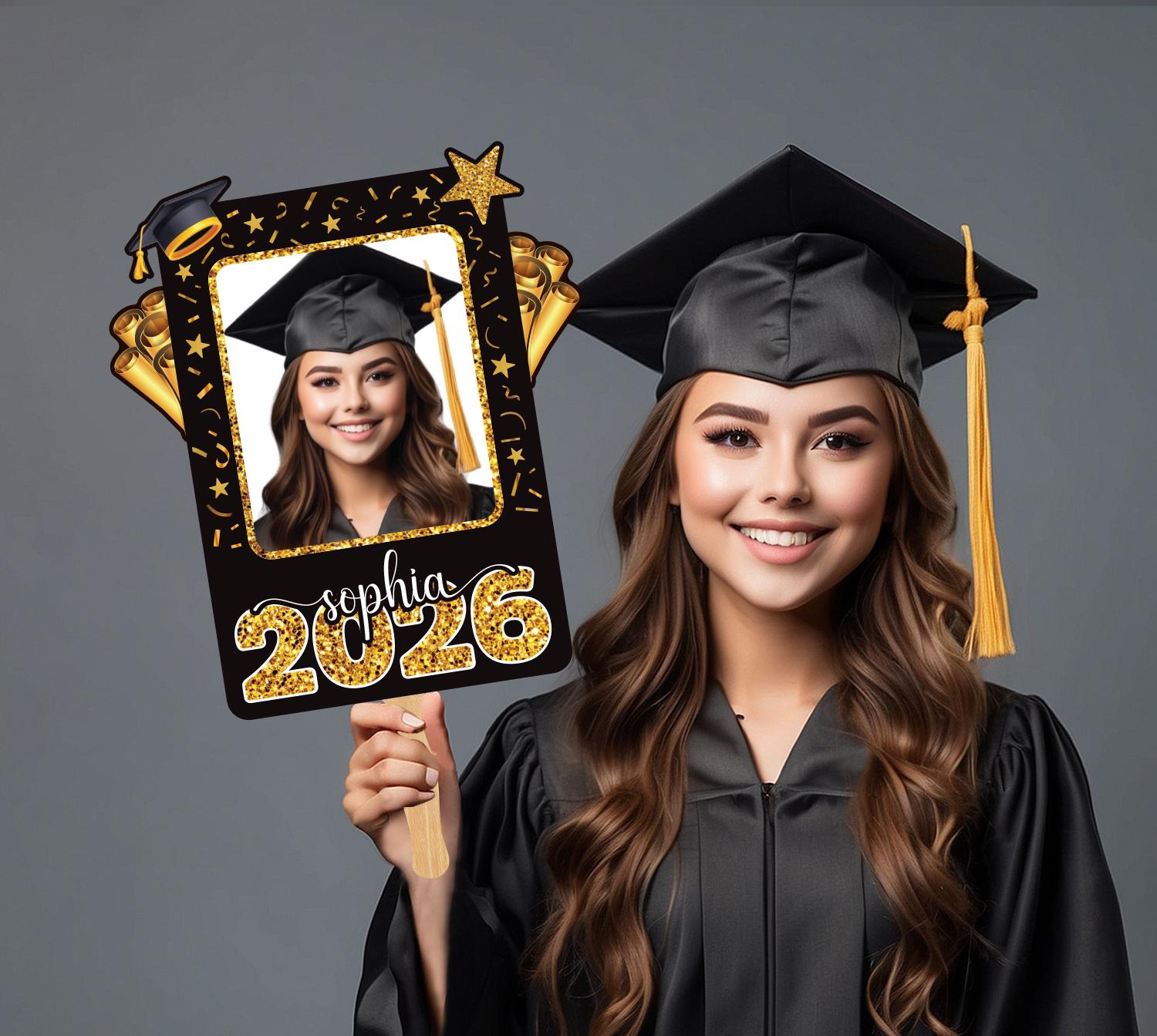Grad Face Sticks Custom Face Fans With Wooden Handle, Graduation Head, Grad Face Fans ...