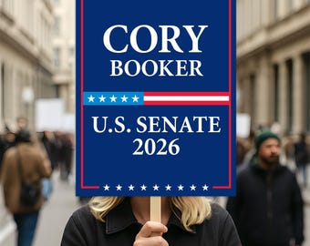 Cory Booker pour les élections sénatoriales 2026 du New Jersey, affiche anti-Trump, campagne politique, affiche de course pour les élections sénatoriales 2026
