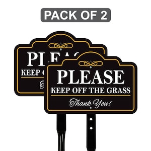 Lot de 2 panneaux de signalisation de jardin avec piquet de 16 po., Panneau d'avertissement de protection contre l'herbe en aluminium, panneau de protection du paysage extérieur pour pelouse