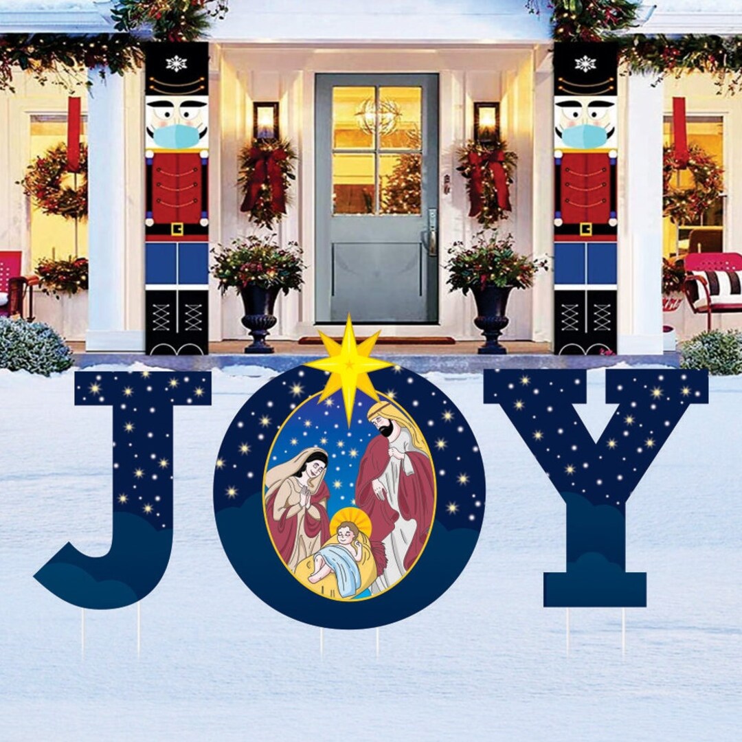 Holy Nativity JOY Yard Sign Letters Merry Christmas Yard Décor for Christmas Holiday Winter