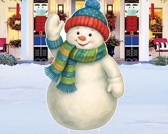 Christmas Snowman Yard Sign, Outdoor Holiday Lawn Decoration with Stakes, Winter Snowman Garden Décor for Patio Walkway Festive Home Display