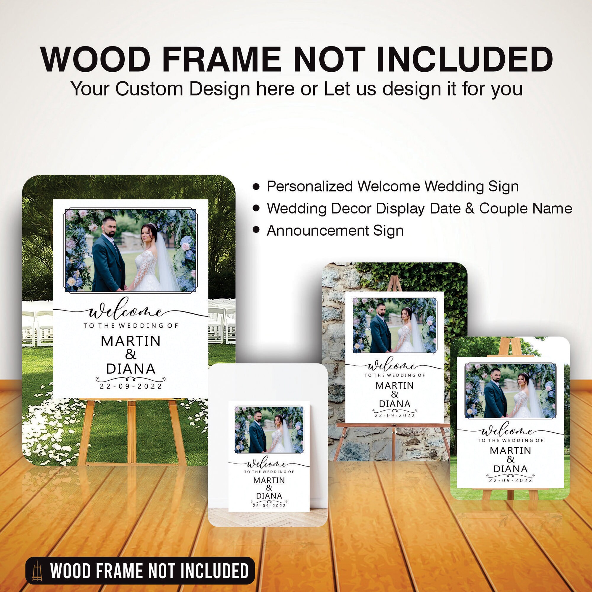 Paquete de 5 carteles personalizados de espuma de boda de 24 x 36 pulgadas,  cartel de espuma de impresión personalizada para bodas y eventos, letrero
