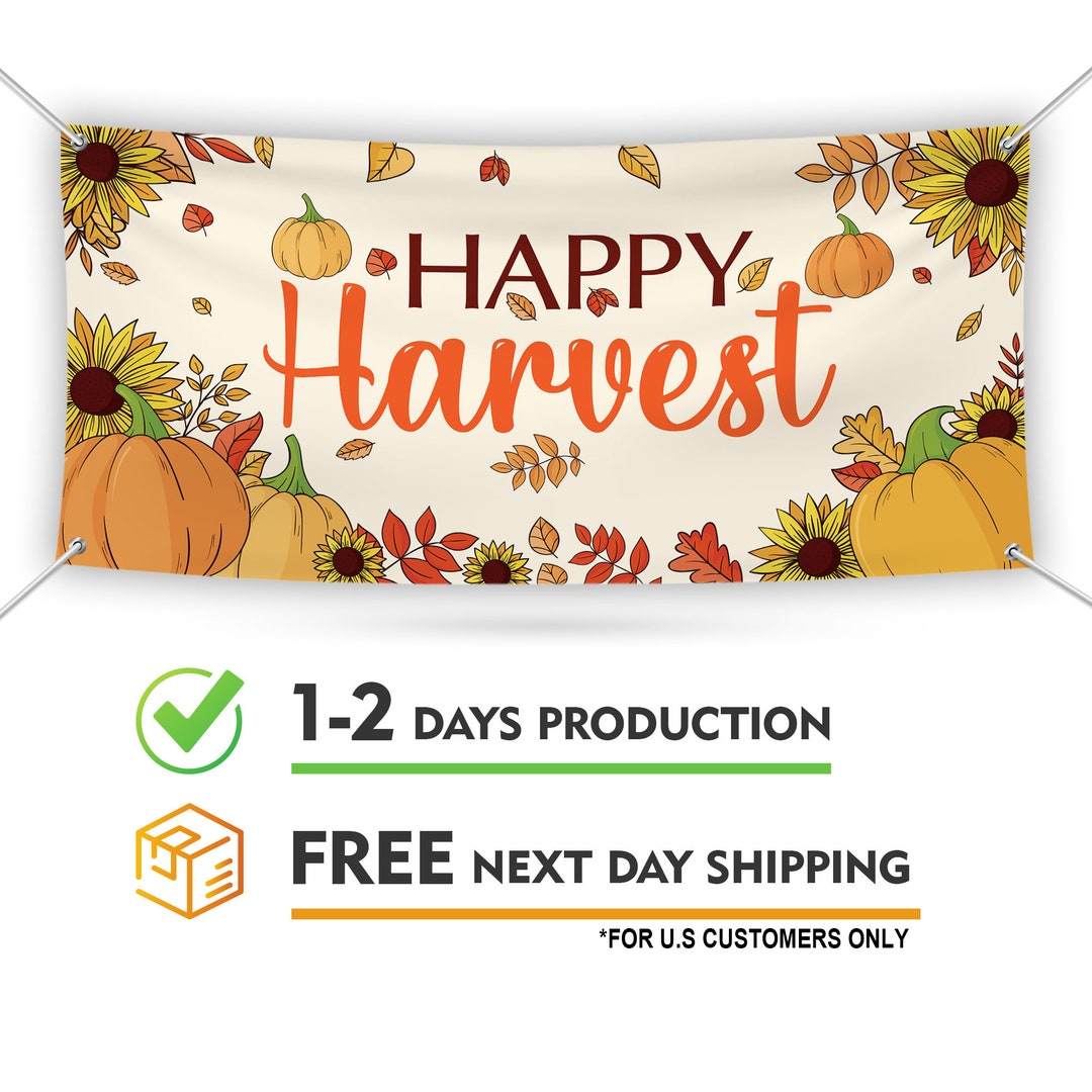 Happy Harvest Banner Outdoor, 13oz Thanksgiving Fence Banner for ...
