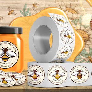 Personalized Honey Roll Labels, Custom Honey Product Stickers, Business Honey Labels for Mason, Honey Bee Favors, Honey Lid Stickers