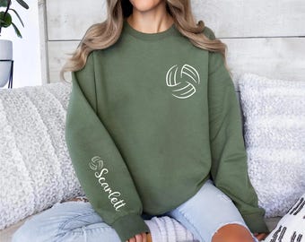 Sudadera de voleibol personalizada, cuello redondo con nombre personalizado, sudadera minimalista para equipo deportivo, regalo para jugador de voleibol, regalo para la madre del equipo, manga delantera