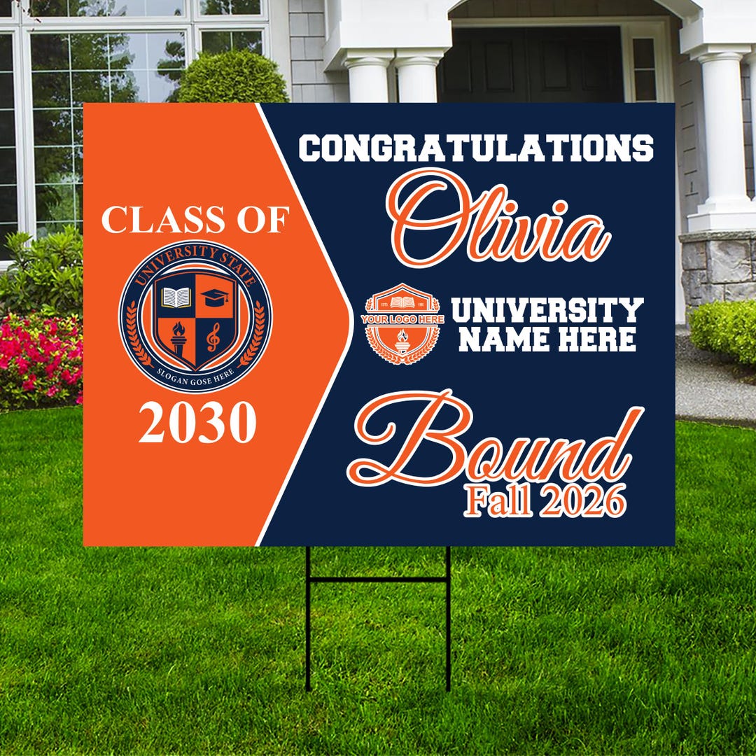 Personalized College Bound Yard Sign, College Logo Sign, Class of 2026 ...