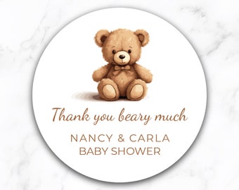 Personalized Thank You Beary Much Stickers, Custom Teddy Bear Stickers, Baby Shower Labels, Round Baby Shower Party Favors, Gift Sticker