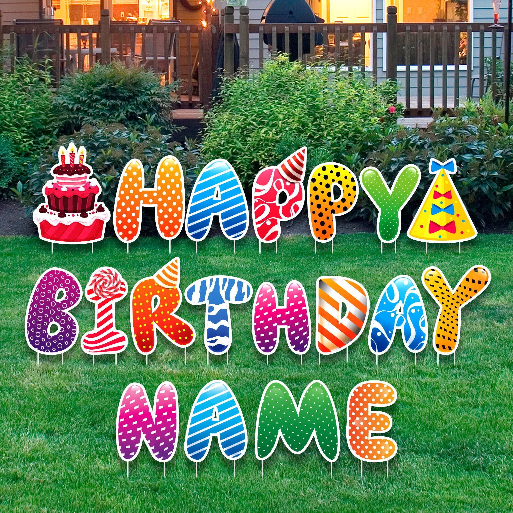 Happy Birthday Yard Sign Letters Happy Birthday Personalized Birthday Lawn Decorations Outdoor for Kids or Adults With Metal Stakes Etsy