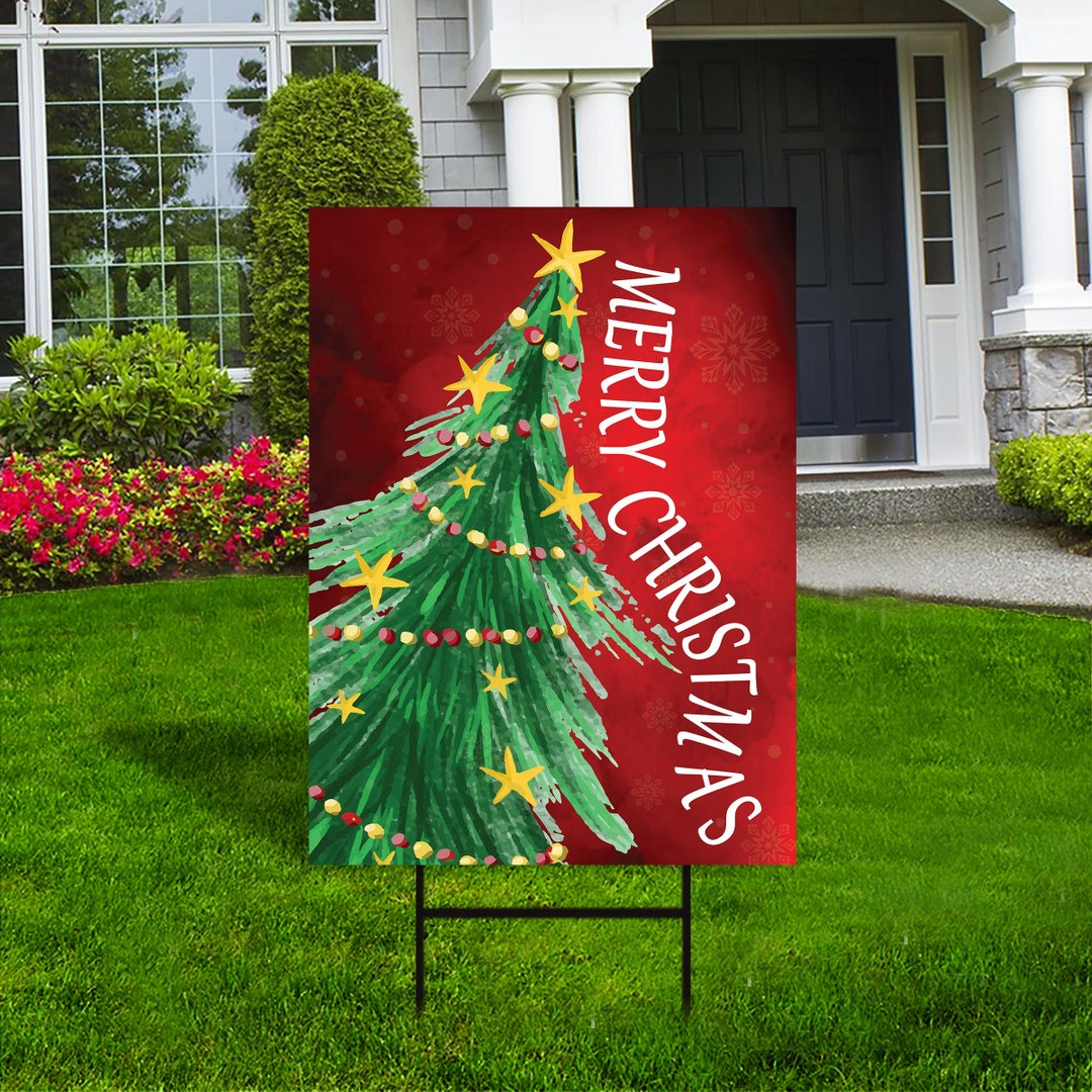Merry Christmas Yard Sign, Christmas Trees Xmas Winter Decoration Holiday Christmas Yard Sign