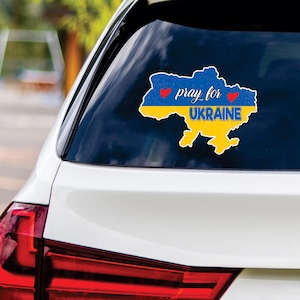Pray For Ukraine Sticker Vinyl Decal - I Stand With Ukraine Vinyl Sticker, Support Ukraine, Ukrainian Flag Bumper Sticker - 6&quot; x 4.5&quot;
