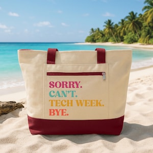 Sorry Can’t Tech Week Bye Zipper Tote Bag, Theatre Crew Tote, Stage Manager Gift, Drama Club Canvas Bag, Backstage Life Tote