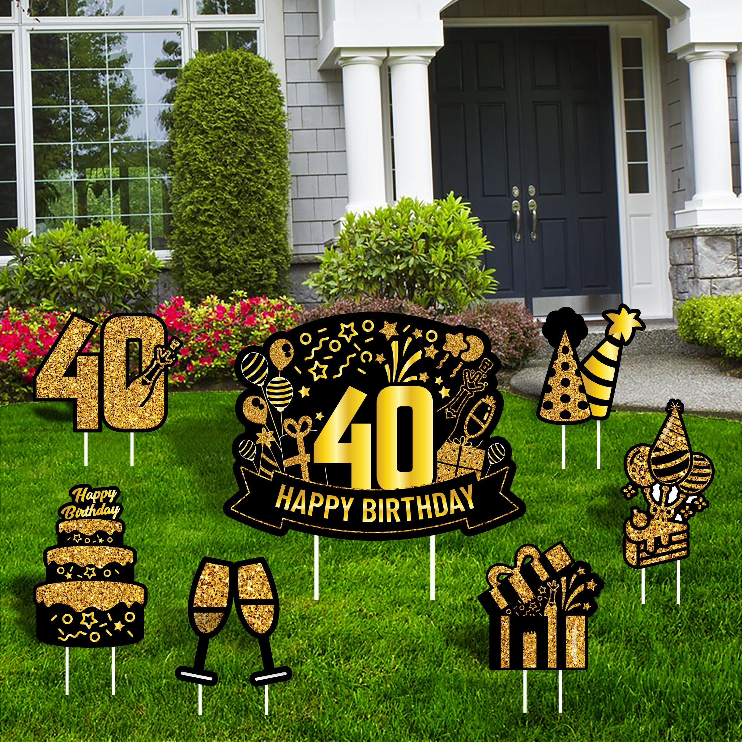 Custom 40th Birthday Yard Sign Decorations Coroplast Golden Etsy