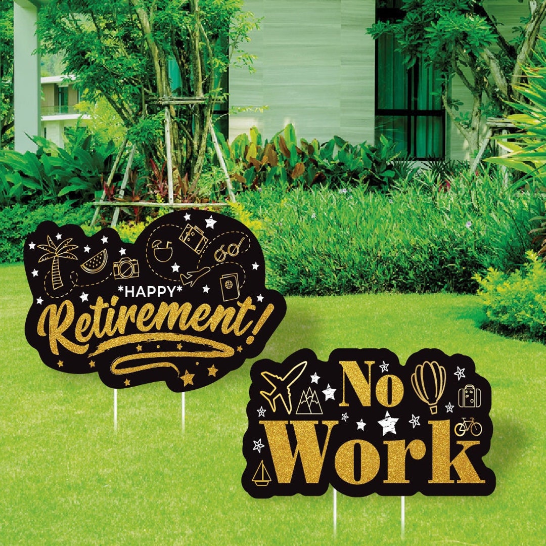 Happy Retirement Yard Sign Decorations, Black Gold Happy Retirement