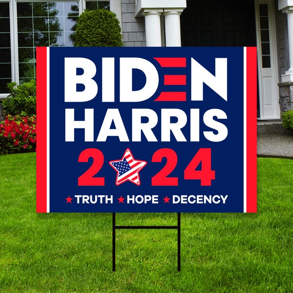 Biden Harris 2024 Yard Sign - Coroplast Joe Biden For President 2024 Lawn Sign, 2024 President Election Biden Signs with Metal H-Stake