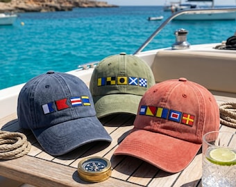 Custom Nautical Alphabet Embroidered Hat, Personalized Signal Flag Name Cap, Adjustable Cotton Cap, Boating Crew Gift, Custom Hat Gift