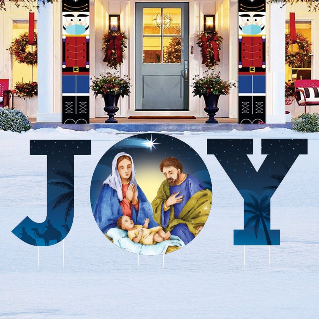 Holy Nativity JOY Yard Sign Letters Merry Christmas Yard Décor for