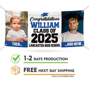 Graduation 2025 Personalized Banner Sign With Photo - 13 Oz Before After Memories Custom Class of 2025 Graduation Banner With Metal Grommets