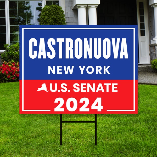 Cara Castronuova US Senate Yard Sign - Coroplast US Senate Election New York 2024 Race Red White & Blue Yard Sign with Metal H-Stake