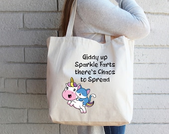 Giddy up Sparkle Farts There’s Chaos to Spread Tote Bag, Funny Tote Bag, Giddy up Sparkle Farts Bag, Reusable Grocery Bag, Shopping Tote Bag