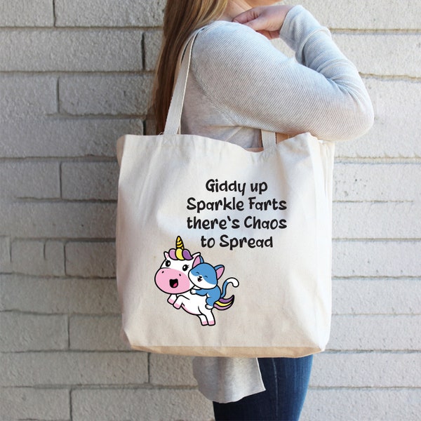 Giddy up Sparkle Farts There’s Chaos to Spread Tote Bag, Funny Tote Bag, Giddy up Sparkle Farts Bag, Reusable Grocery Bag, Shopping Tote Bag