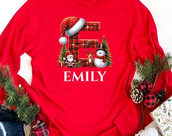 Christmas Custom Name Letter Long Sleeve Shirt, Personalized Christmas Family Names Holiday Sweatshirt, Family Christmas Shirt, Xmas Gifts