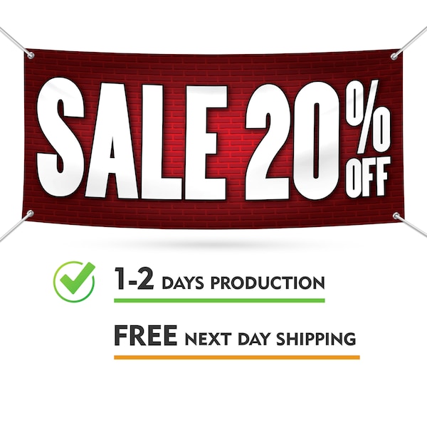 Sale 20% Off Banner Sign - 13 Oz Heavy Duty Waterproof Promotion Offer 20 Percent Off Vinyl Banner With Metal Grommets