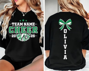 Personalized Cheer Team Name Shirt, Custom Cheerleader Gift Shirt, Cheer Mom with Name Tee, Cheer Competition Outfit Shirt, Front Back