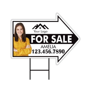 Custom For Sale Arrow Yard Sign 18 x 24, 2 Sided Add Your Text, Logo, Photo Personalized For Sale Directional Signs with Metal H-Stake image 3