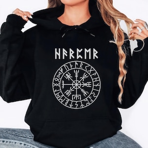 Personalized Viking Runes Hoodie, Custom Name Futhark Sweatshirt, Viking Compass Long Sleeve Tee, Norse Mythology Shirt, Viking Clothes Gift