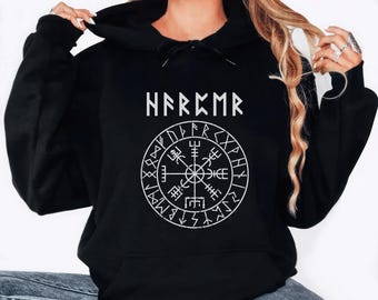Personalized Viking Runes Hoodie, Custom Name Futhark Sweatshirt, Viking Compass Long Sleeve Tee, Norse Mythology Shirt, Viking Clothes Gift
