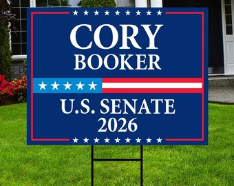Panneau de signalisation Cory Booker pour le Sénat du New Jersey 2026, élections sénatoriales en plastique ondulé, panneau de signalisation Race rouge, blanc et bleu avec piquet en H en métal