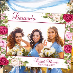 Personalized Bridal Shower Selfie Frame, Floral Bridal Shower Selfie Frame, Photo Booth Bachelorette Selfie Frame, Bridal Shower Decoration