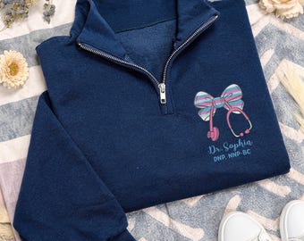 Labor and Delivery Nurse Embroidered Quarter Zip Sweatshirt, Personalized RN NICU CNA Tech Zip Pullover, Custom Nurse Gift for Mom Baby Team