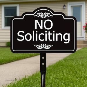 No Soliciting Yard Sign with 16" Stake, Rust-Free Aluminum No Solicitors Warning Sign, Outdoor Home Privacy and Security Lawn Sign