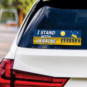 I Stand With Ukraine Sticker Vinyl Decal - We Stand With Ukraine Vinyl Sticker, Support Ukraine, Ukrainian Flag Bumper Sticker - 10&quot; x 3&quot;