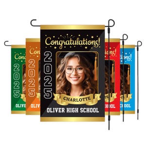 Personalized Graduation Garden Flag with Photo, Double Sided, Custom Name & School, Graduation Decoration 2025 Yard Sign, Class of 2025 Flag