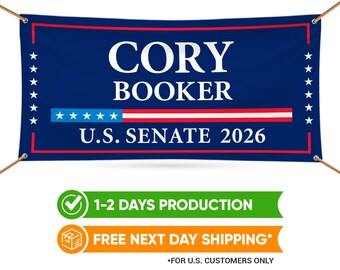 Cory Booker Pour Élection 2026 du Sénat américain du New Jersey, 13 oz imperméable à l'eau, bannière démocrate en vinyle avec oeillets en métal