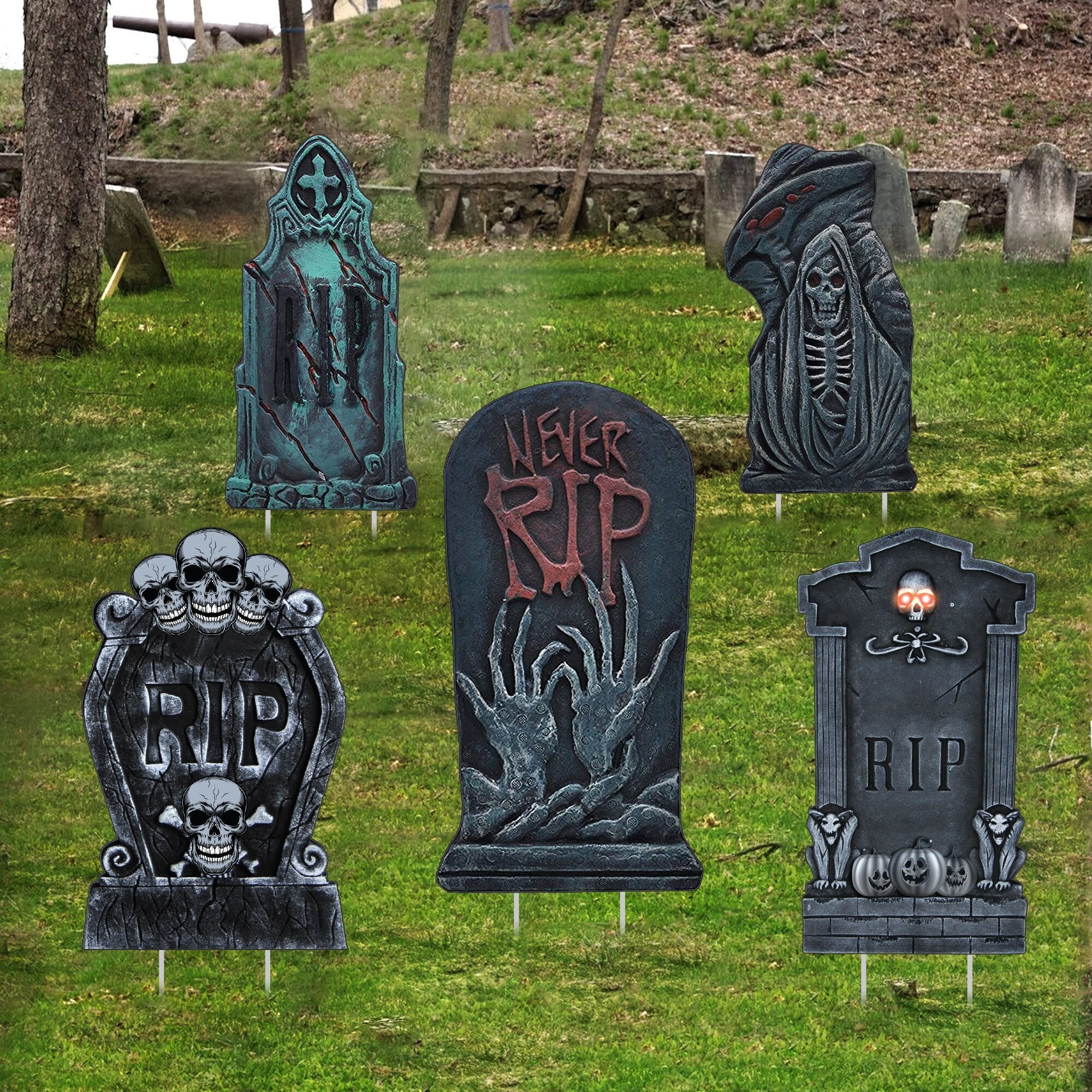 スタイル 2023ハロウィーンの墓石ガーデンバーフォームスケルトンの墓カーニバルの墓石とripの手紙お化け屋敷の装飾パーティーの小道具 サイズ