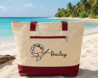 Custom Artist Tote Bag with Zipper, Personalized Painter Canvas Bag, Art Teacher Supplies, Artist Essentials Tote, Gift for Art Teacher