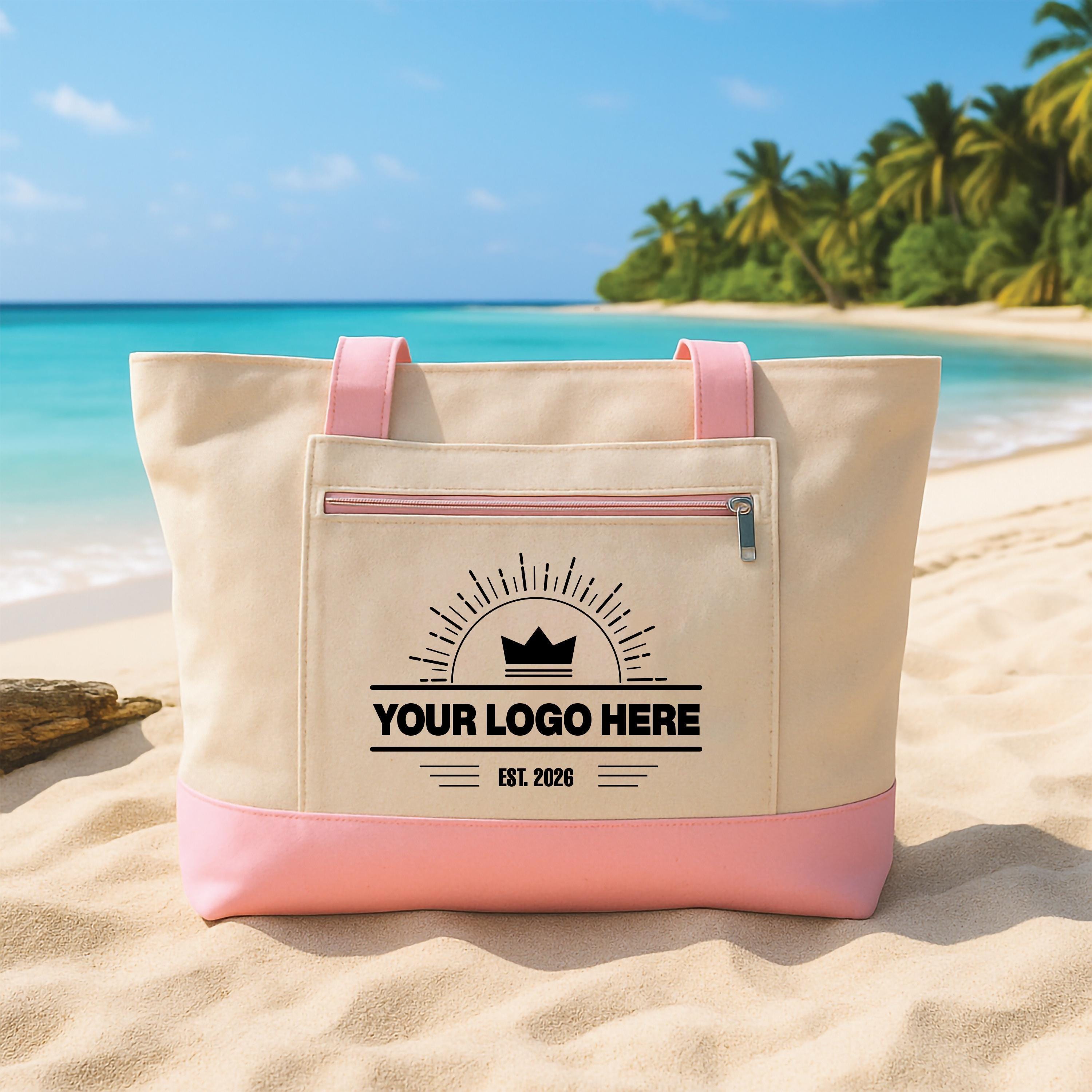 Custom Logo Tote Bag With Zipper, Personalized Business Canvas Bag ...