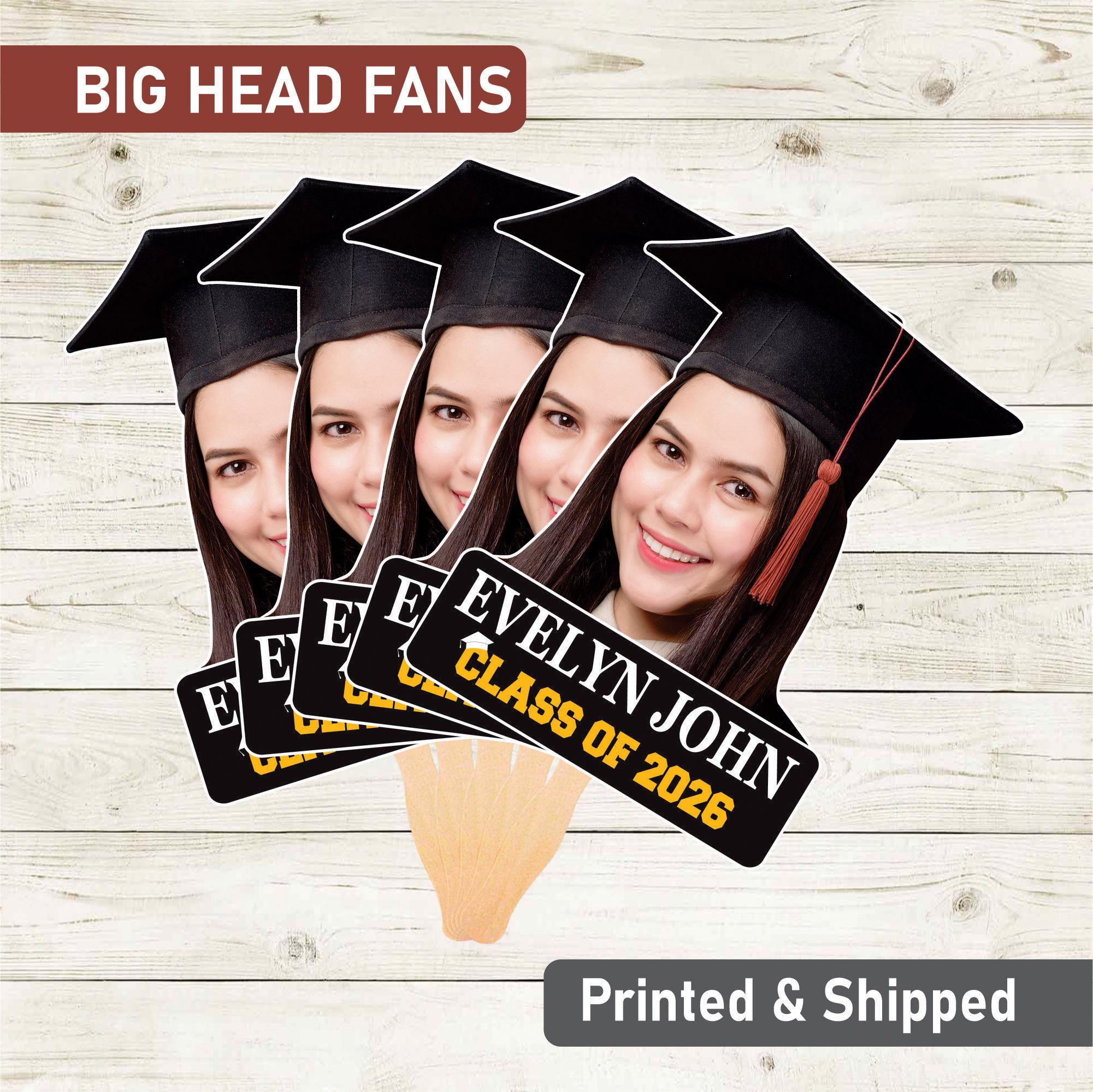Custom Face Fans With Wooden Handle, Graduation Head, Grad Face Fans ...
