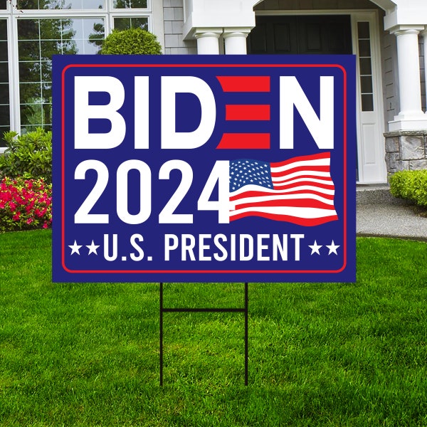 Biden 2024 Yard Sign, Coroplast Biden Sign Joe Biden President Election 2024 Lawn Sign Biden for President 2024 Yard Sign with Metal H-Stake