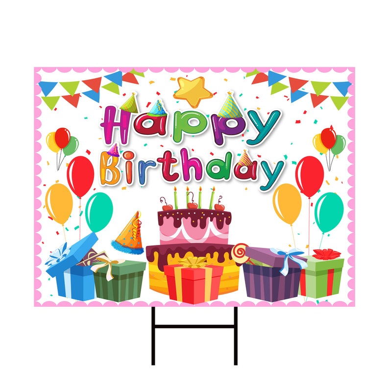 Happy Birthday Yard Sign Coroplast Birthday Cake Party Etsy