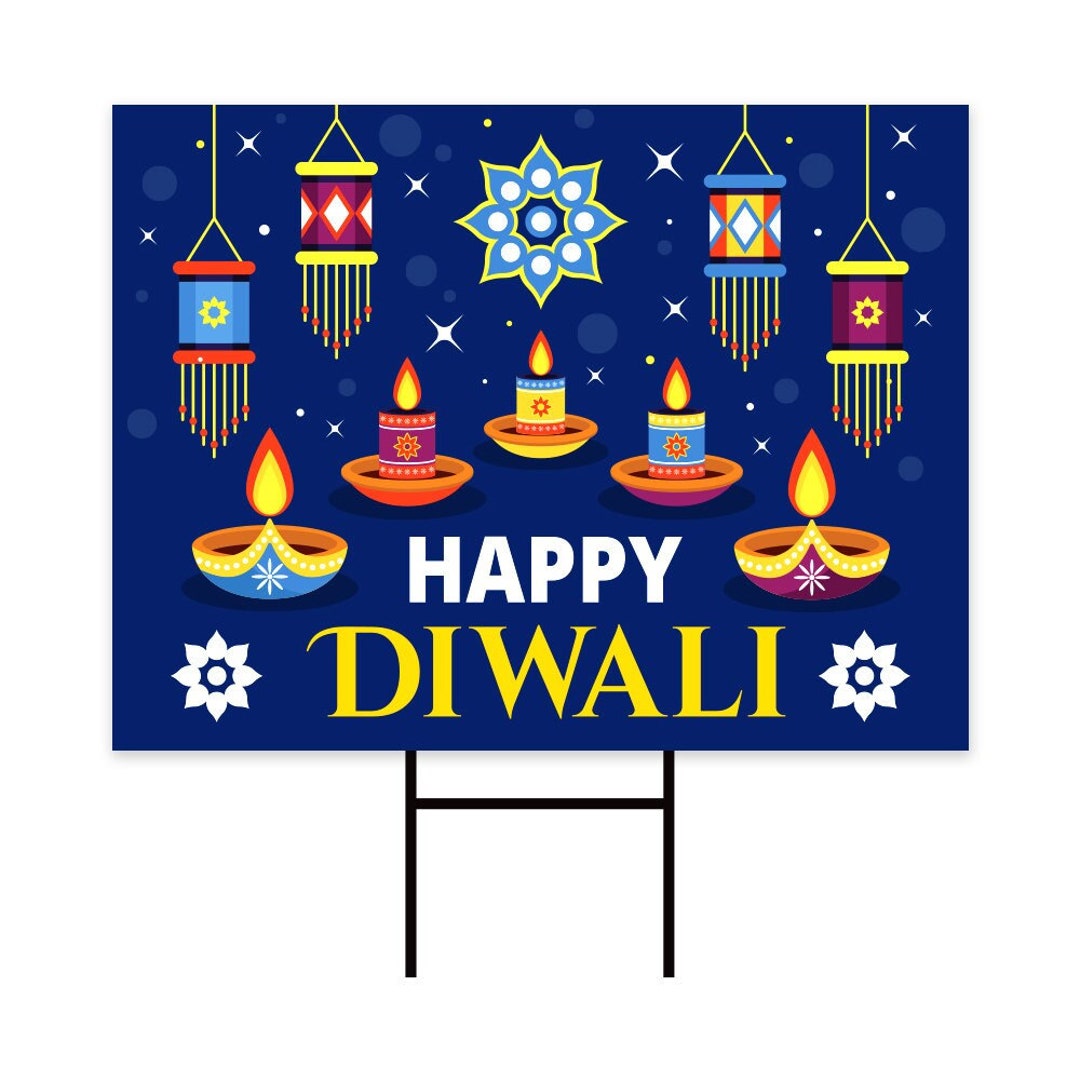 Happy Diwali Yard Sign Decor Coroplast Indian Diwali Festival Etsy