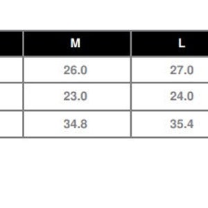 May include: Size chart for a garment with measurements in inches for body length, body width, and sleeve length. Sizes include S, M, L, XL, XXL, and XXXL.
