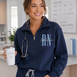 Personalized Nurse Embroidered Quarter Zip Sweatshirt, Custom RN Pullover, Hospital Shift Layer, Medical Team Apparel, Nurses Week Gift