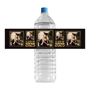 25 Pcs Custom Photo Graduation 2025 Water Bottle Labels, Personalized Class of 2025 Grad Party Decorations for Table, Waterproof Grad Favors