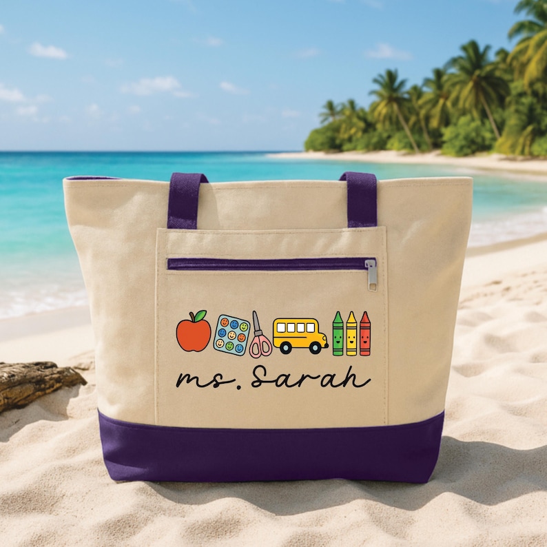 Bolsa de mano personalizada para profesores con cremallera, bolsa con iconos y nombre personalizado, bolsa para útiles escolares, regalo para profesores, bolsa para la vuelta al cole. imagen 8
